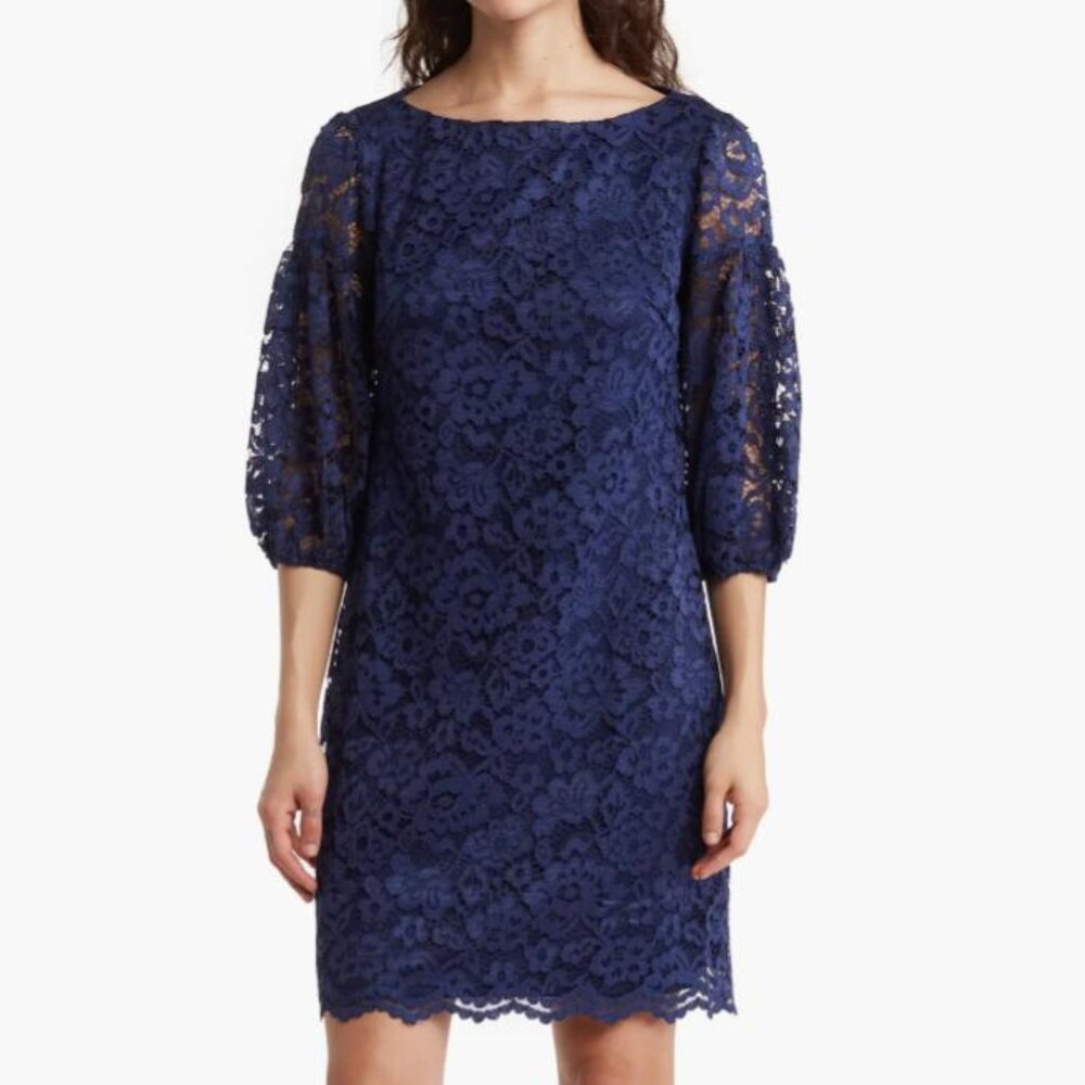 Floral Lace Shift Dress Vince Camuto, blue Dark color, Size 6
